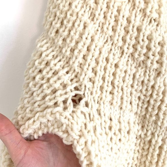 HANDKNIT Heavy Fisherman Knit Sweater Cream Vintage - Picture 4 of 7